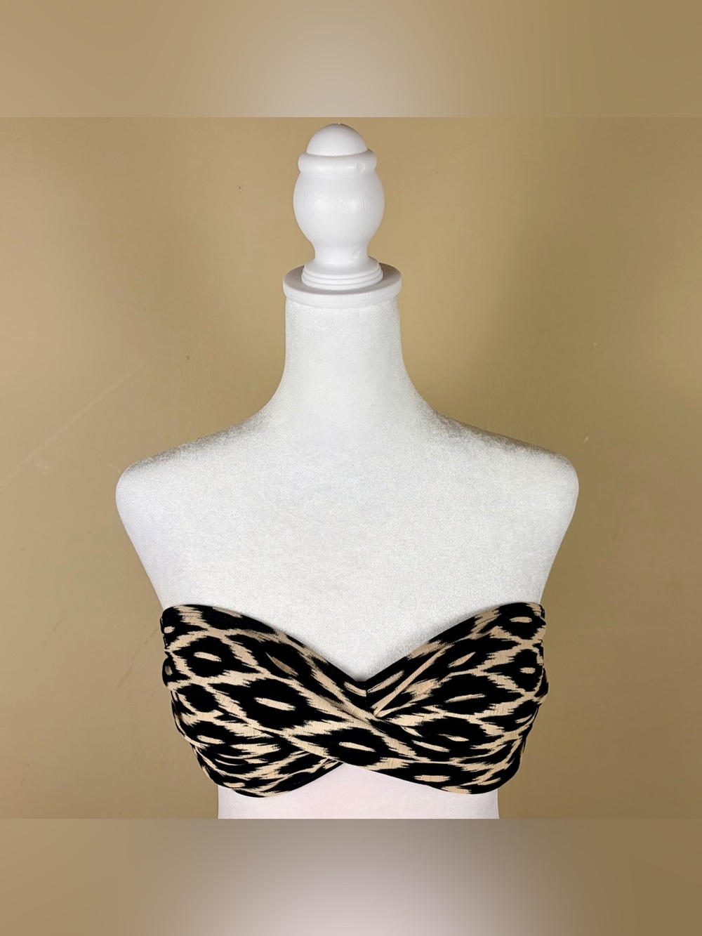 Robin Piccone Black and Cream Animal Print Bandeau Bikini Top Size M